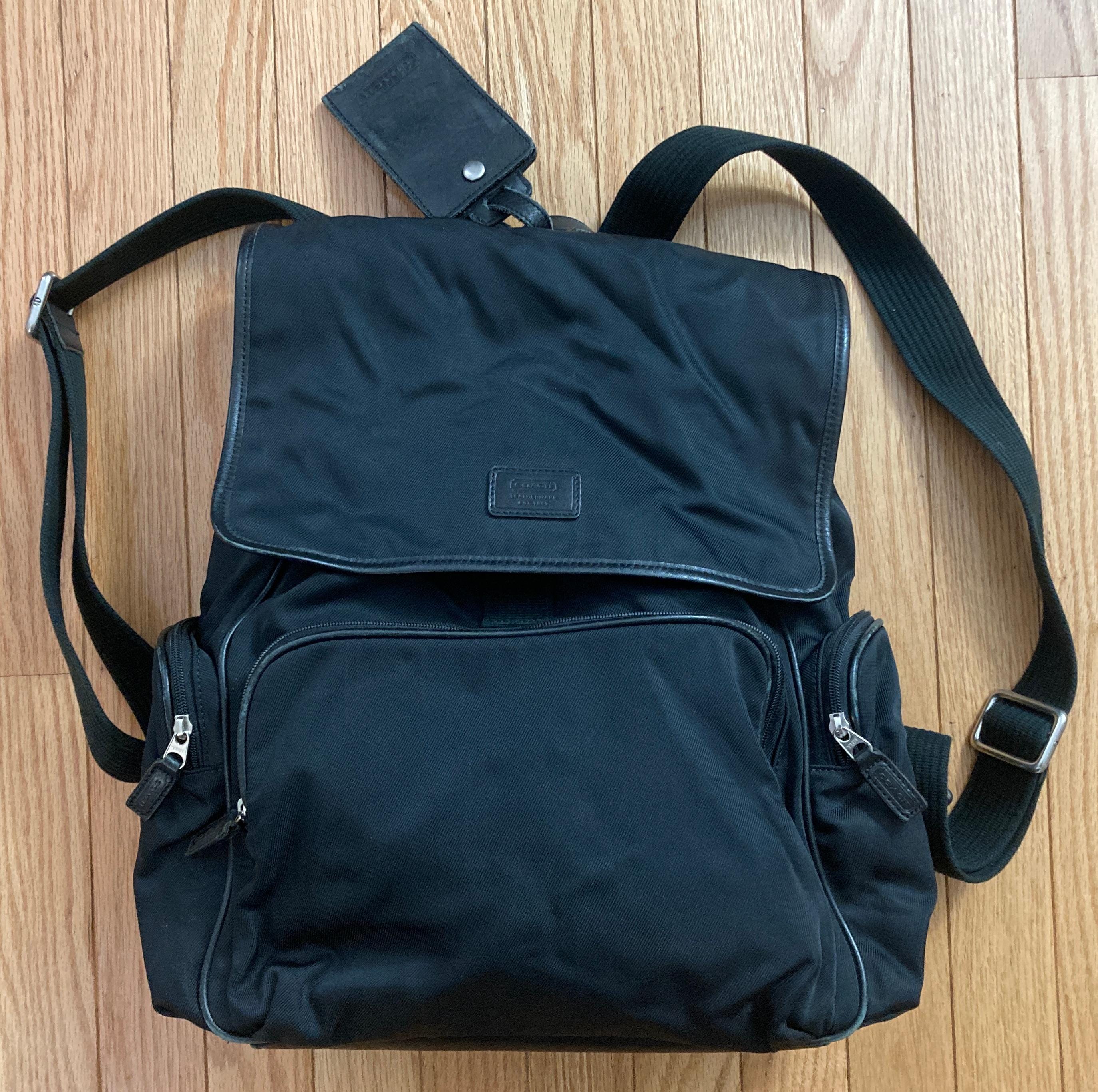 vintage coach old BLACK 巾着 リュック フラップ 黒 Coach Old Coach black leather shoulder bag with dust bag