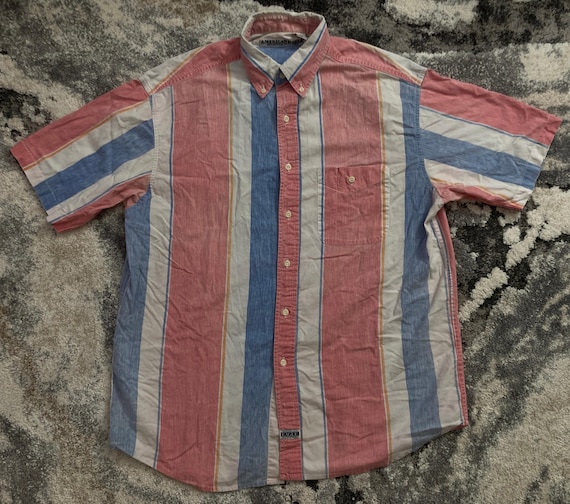 American Eagle Outfitters Vintage Men's Short-sleeve Button Front Casual  Dress Shrit (blue Stripe, Large, L)