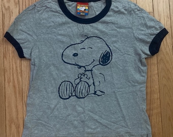 Peanuts Schulz by doe Girl&#39;s Short-Sleeve Snoopy  Tee (Grey, Small, S)