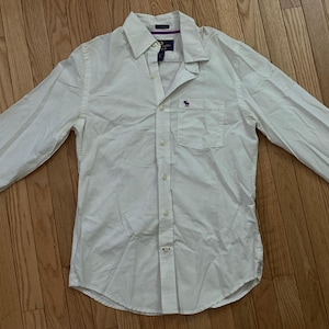 Camicia elegante da uomo Abercrombie & Fitch a maniche lunghe con bottoni sul davanti (bianca, media, M)