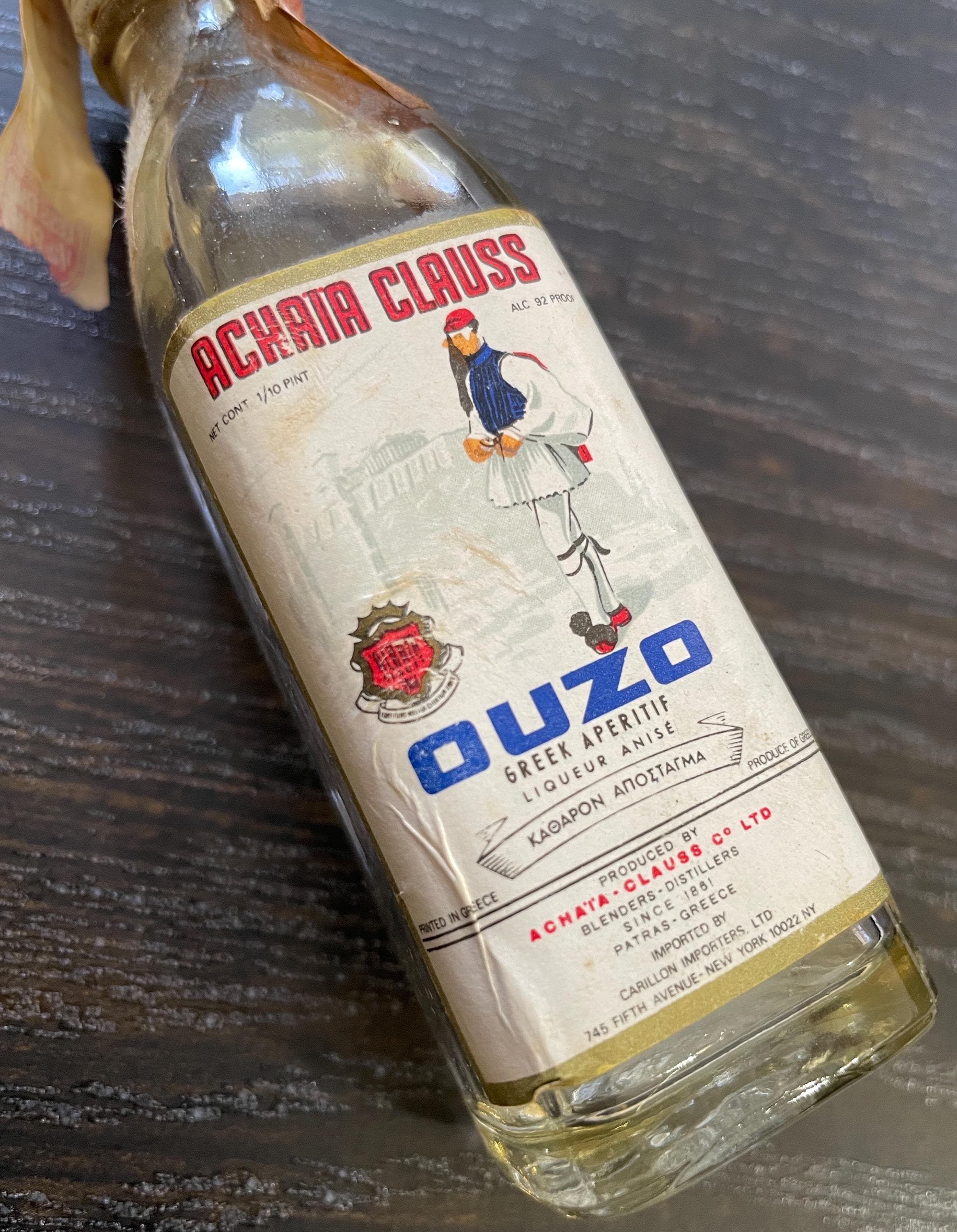Vintage 1959 Achaia Clauss OUZO Empty Bottle (1/10th Pint) - Etsy