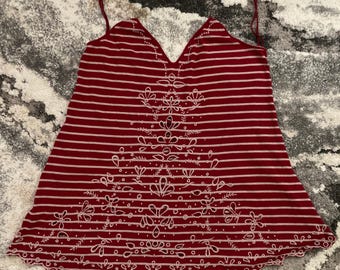 Free People Women's Sleeveless Blouse Shirt (Red Stripe, Large, L)
