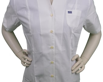 US AIRWAYS Women&#39;s Short-Sleeve Button-Front Uniform Shirt (Solid White, 8)