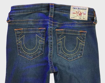 True Religion Damen BILLIE MidRise Straight Leg Jeans (Dark Wash, Größe 27)