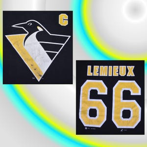 MIRO -vintage- T-shirt graphique à manches courtes Lemieux n° 66 des Penguins de Pittsburgh de Pittsburgh de la LNH (noir, très grand, TG)