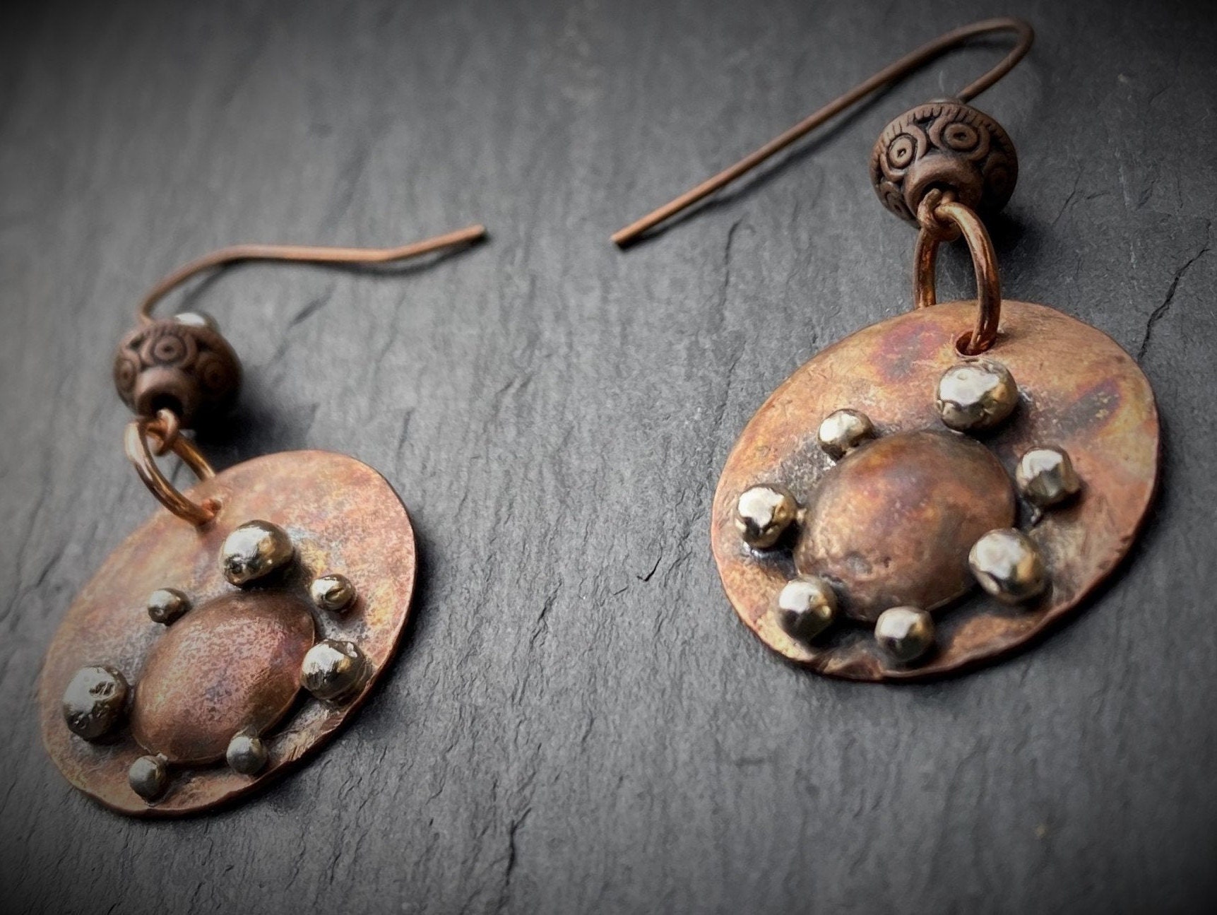 Hammered Copper and Silver Rustic Earrings Etsy