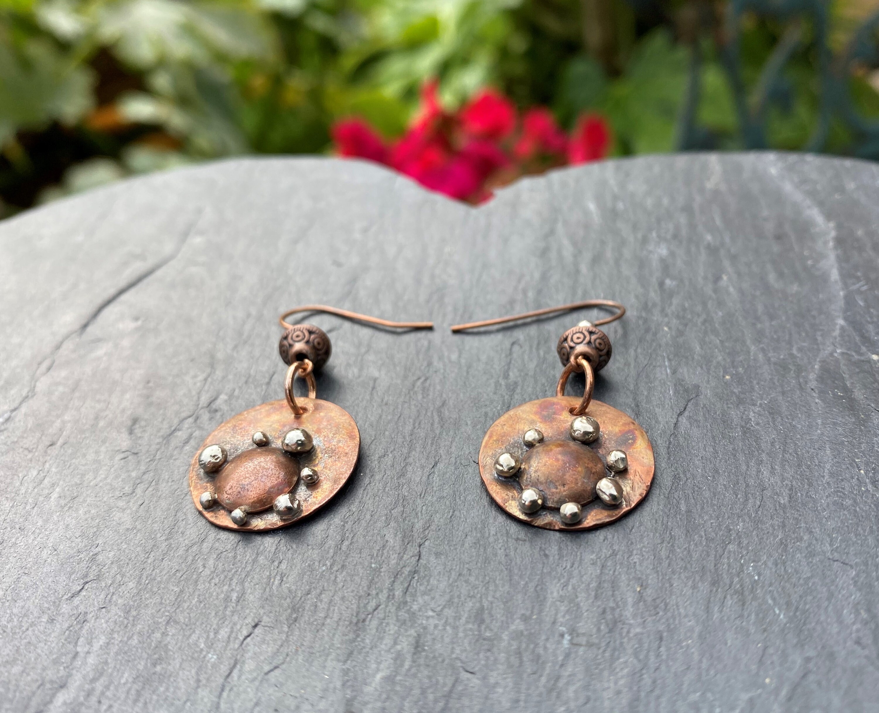 Hammered Copper and Silver Rustic Earrings Etsy
