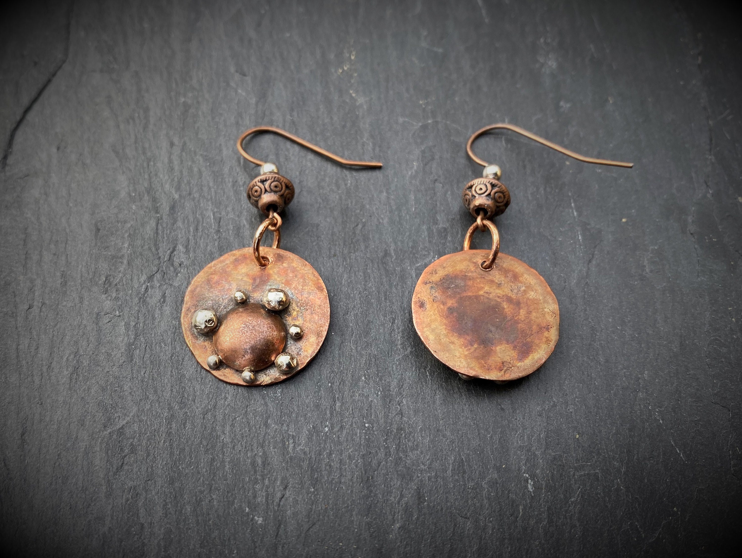 Hammered Copper and Silver Rustic Earrings Etsy