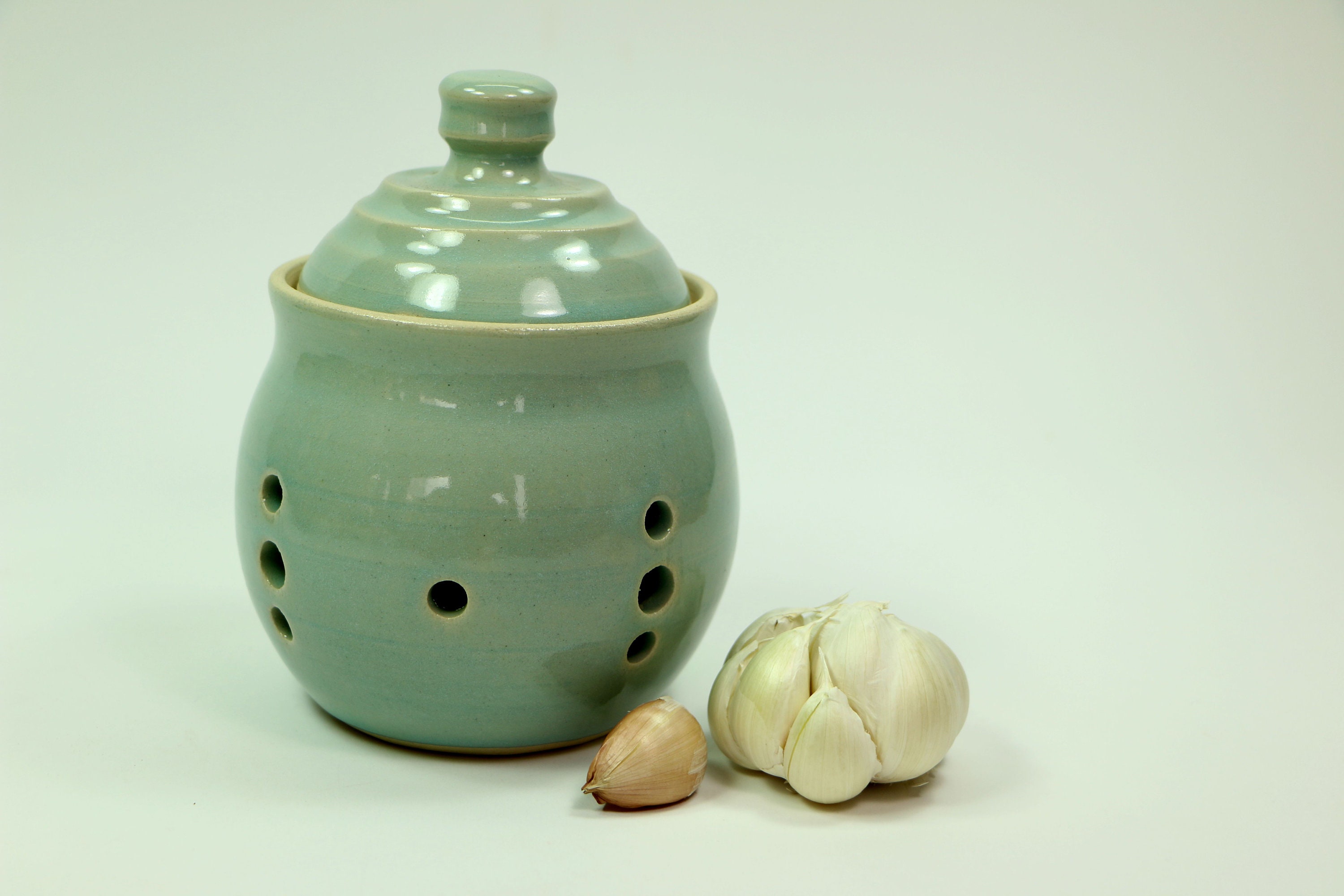 Ceramic garlic canister Pottery garlic jar Ceramic light Etsy