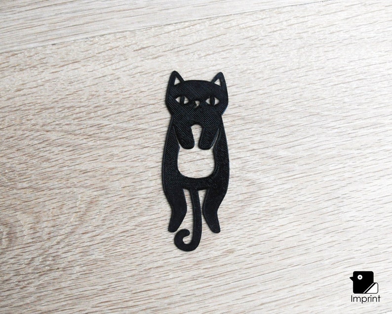 Cat Bookmark 3D Printed in Black Plastic image 4