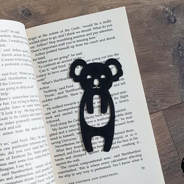 Koala Bookmark - 3D Printed in Black Plastic