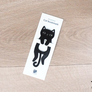 Cat Bookmark 3D Printed in Black Plastic image 5