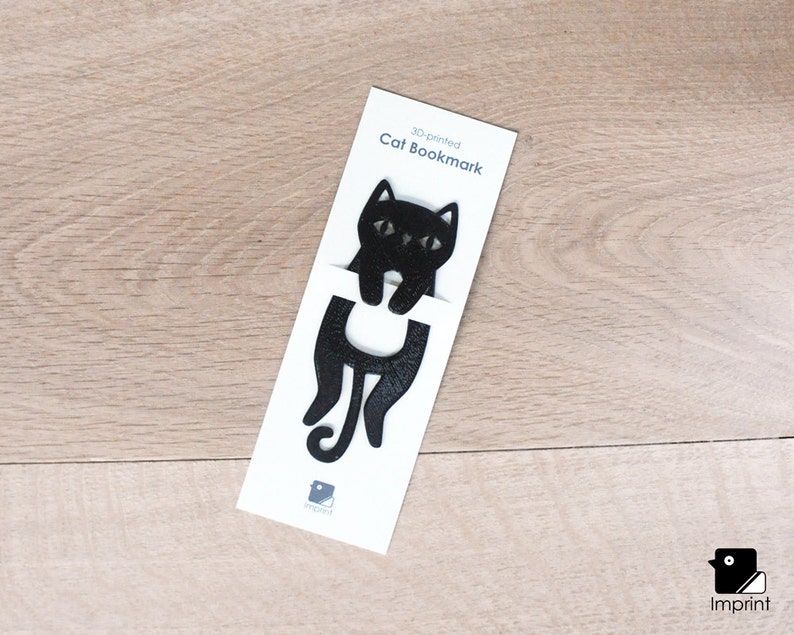 Cat Bookmark 3D Printed in Black Plastic image 5