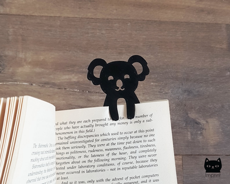 Koala Bookmark Stampato in 3D in plastica nera immagine 2