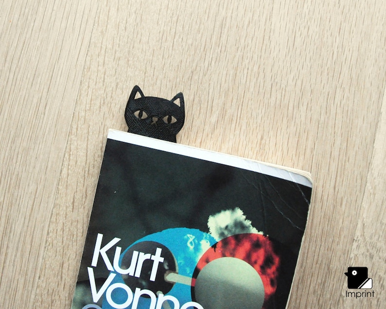 Cat Bookmark 3D Printed in Black Plastic image 3