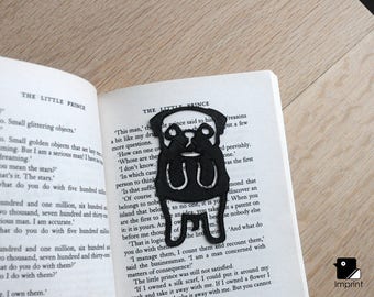 Pug Bookmark - Stampato in 3D in plastica nera