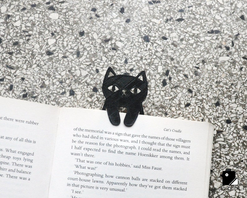 Cat Bookmark 3D Printed in Black Plastic image 2