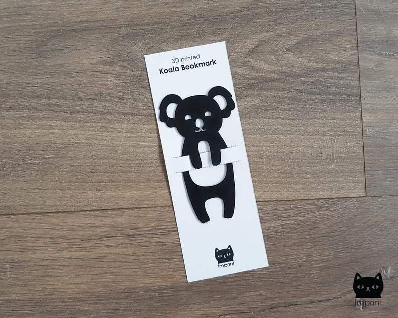 Koala Bookmark Stampato in 3D in plastica nera immagine 5