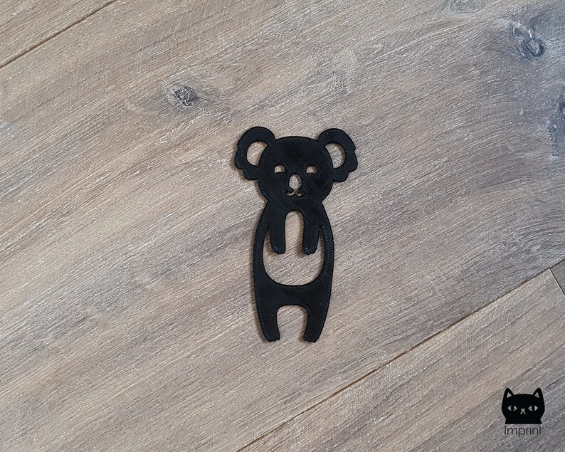 Koala Bookmark Stampato in 3D in plastica nera immagine 4