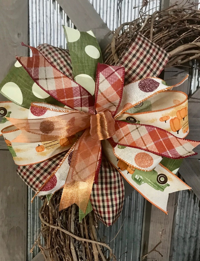 Rustic Fall Bow Fall Bow Multi Ribbon Bows Bow for Fall Pumpkin Bow Wreath Bow Lantern ...