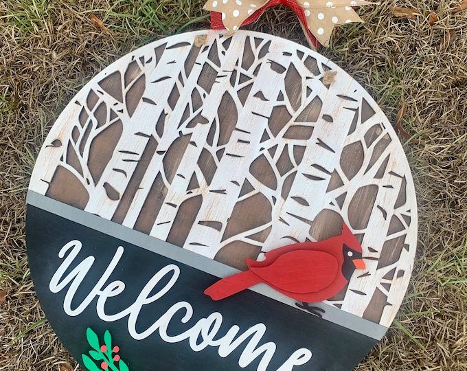 Winter Cardinal Wreath, Winter Front Porch Decor, Red Cardinal Door