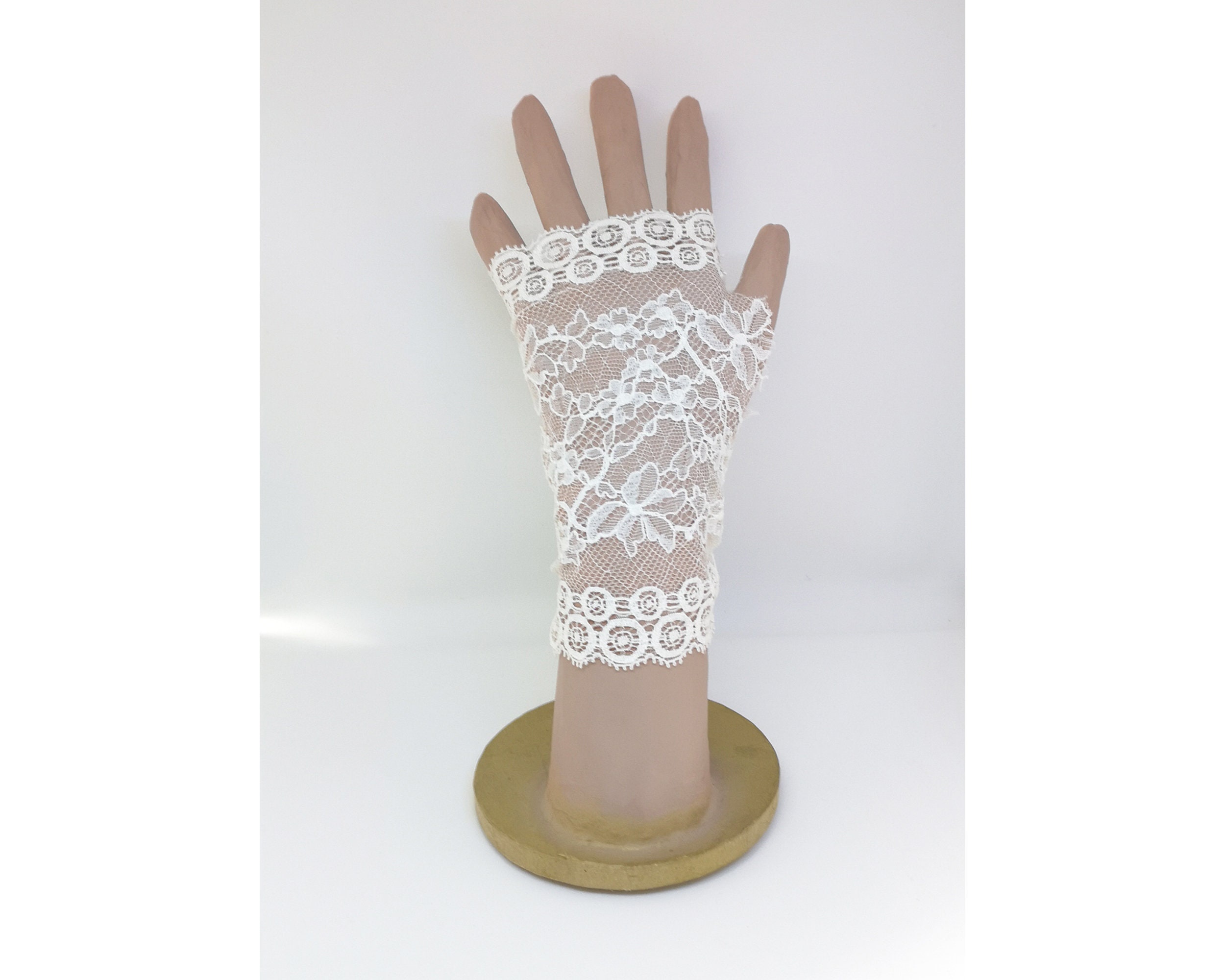 Cream Lace Gloves Fingerless Lace Gloves Stretchy Lace Etsy