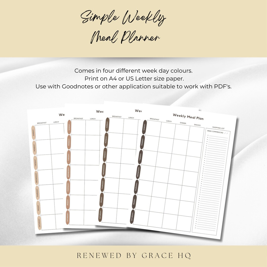 Simple, Digital or Printable, Meal Planner, Shopping List, Minimalist ...