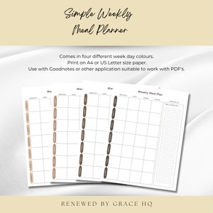 Simple, Digital or Printable, Meal Planner, Shopping List, Minimalist, Easy to Use, Goodnotes, PDF
