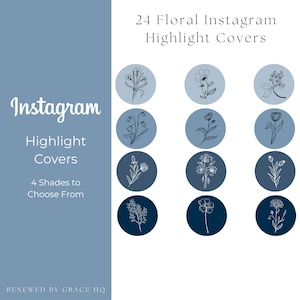 Instagram Highlight Covers, Blue, Shades of Blue, Floral Line Art, Leaf Line Art, Flower Line Art, Botanical, Nature, Icons