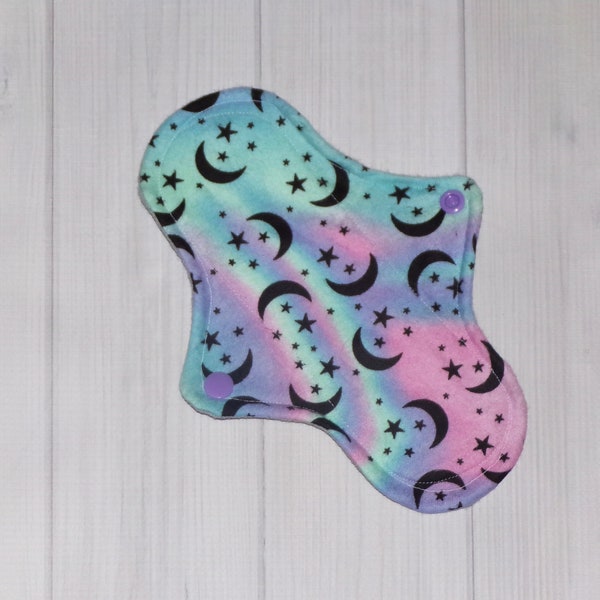 cloth pads, made to order, cloth menstrual pads, mama cloth, reusable organic liner, 8" pantyliners, witchy cloth pad, moon celestial fabric