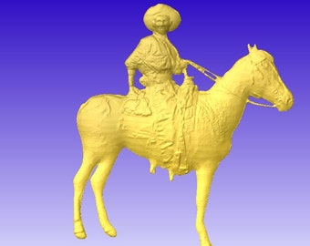 Man on horse 3d vector art solid model for cnc projects or carving patterns in stl file format