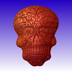 Sugar Skull Vector Relief Model in stl file format for cnc machining and sign carving download only image 3