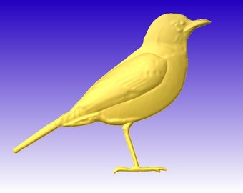 Può includere: Una statuetta di uccello gialla stampata in 3D con un becco lungo e piccole zampe. L'uccello è in piedi su una superficie bianca.