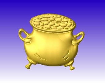Pot of Gold Vector Relief Art Model for cnc routers or as 3D sign clipart in stl file format