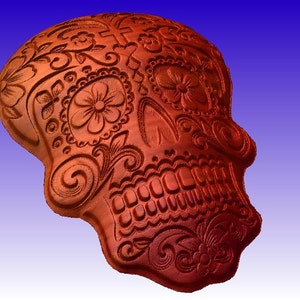 Sugar Skull Vector Relief Model in stl file format for cnc machining and sign carving download only image 4