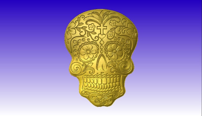 Sugar Skull Vector Relief Model in stl file format for cnc machining and sign carving download only image 1