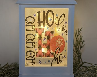 Hand Decorated 'Ho Ho Ho' LED Lantern, Remote Control