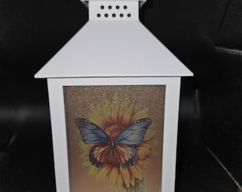 Hand Decorated Butterfly LED Lantern with Remote