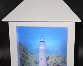 Hand Decorated LED Lighthouse Lantern with Remote