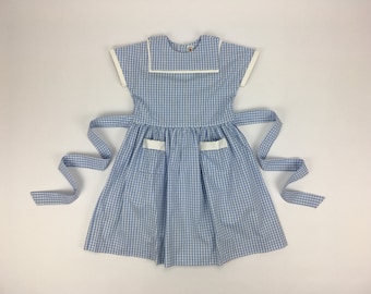 Classic French Blue Vichy Gingham Girls Dress - Made in France | Pom'Flore French Children's Clothing