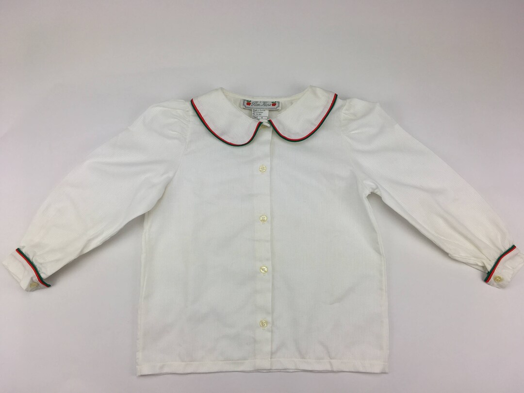 Classic French White Piqué Children's Blouse With Red & Green Piping ...
