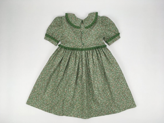 Classic French Green Floral Girls Dress - Made in… - image 2