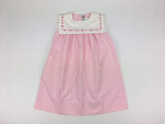 Classic French Pink Striped Sailor Girls Dress | … - image 1