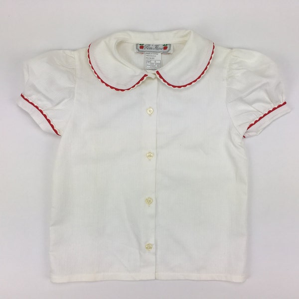 Blouse classique à manches bouffantes - Passpoil Rouge - FAIT EN FRANCE | Pom'Flore Vêtements pour enfants français