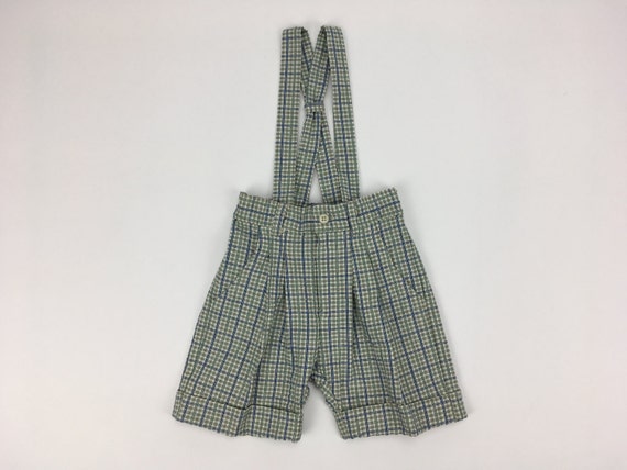 Classic French Seersucker Plaid Suspender Bermuda… - image 1