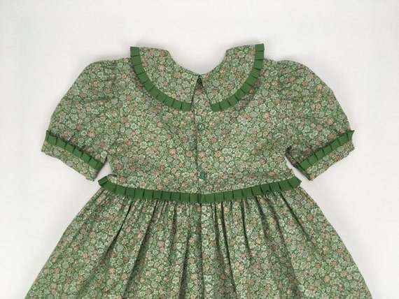 Classic French Green Floral Girls Dress - Made in… - image 3