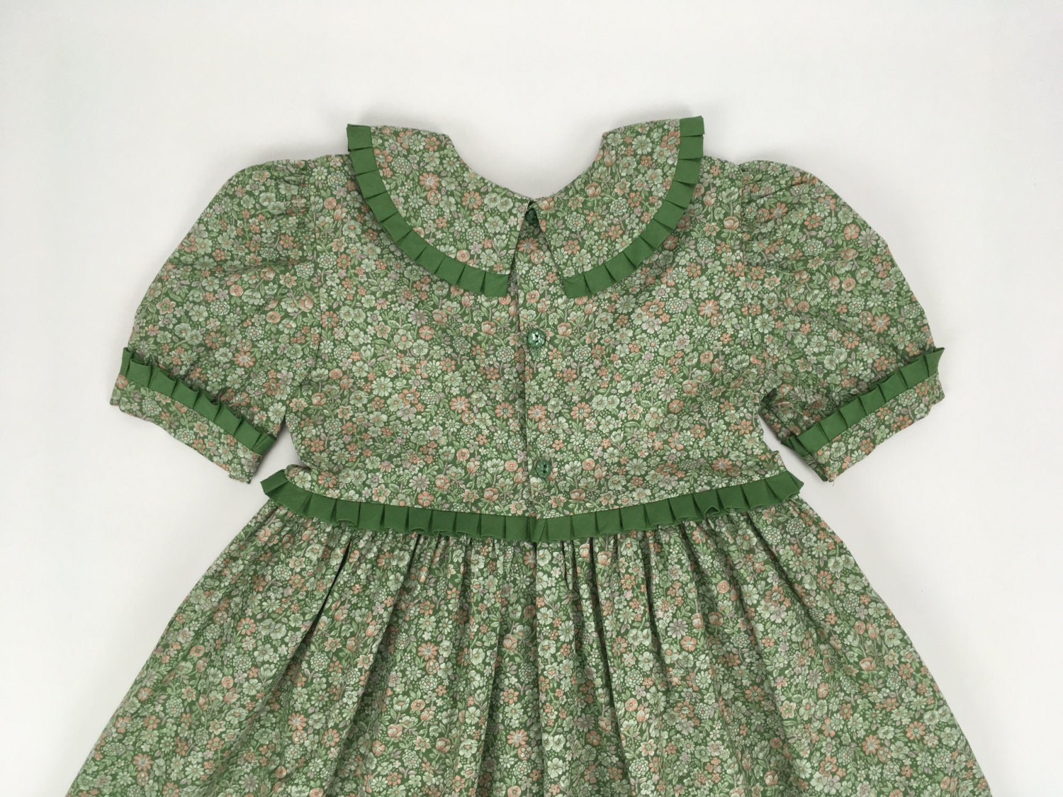 Classic French Green Floral Girls Dress Made in France | Etsy