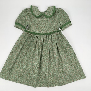 Classic French Green Floral Girls Dress - Made in France | Pom&#39;Flore French Children&#39;s Clothing