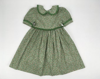 Classic French Green Floral Girls Dress - Made in France | Pom'Flore French Children's Clothing