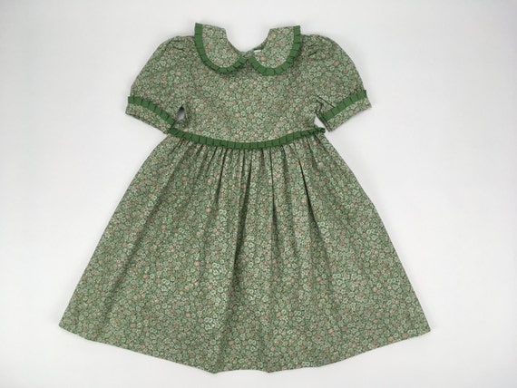 Classic French Green Floral Girls Dress - Made in… - image 1